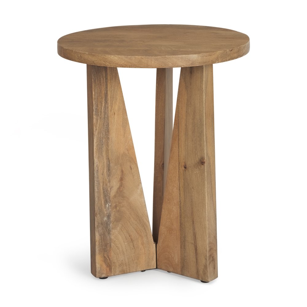 Natural Distressed Solid Wood Round End Table - 22-inch