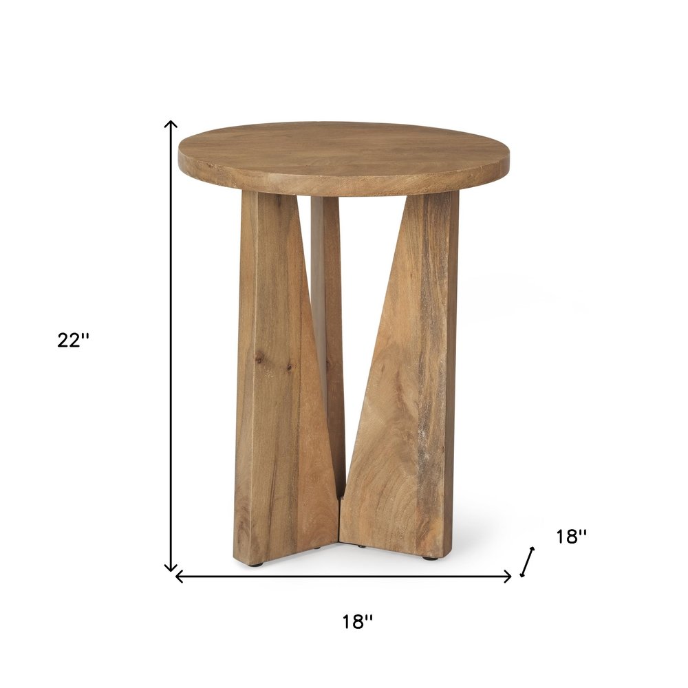 Natural Distressed Solid Wood Round End Table - 22-inch