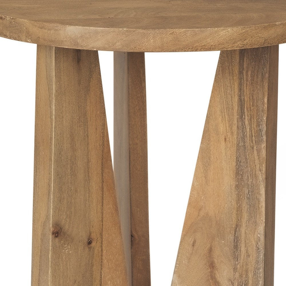 Natural Distressed Solid Wood Round End Table - 22-inch