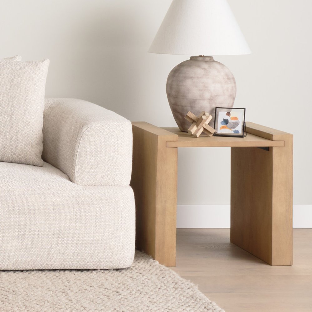 Natural Distressed Solid Wood Sled End Table - 23-inch