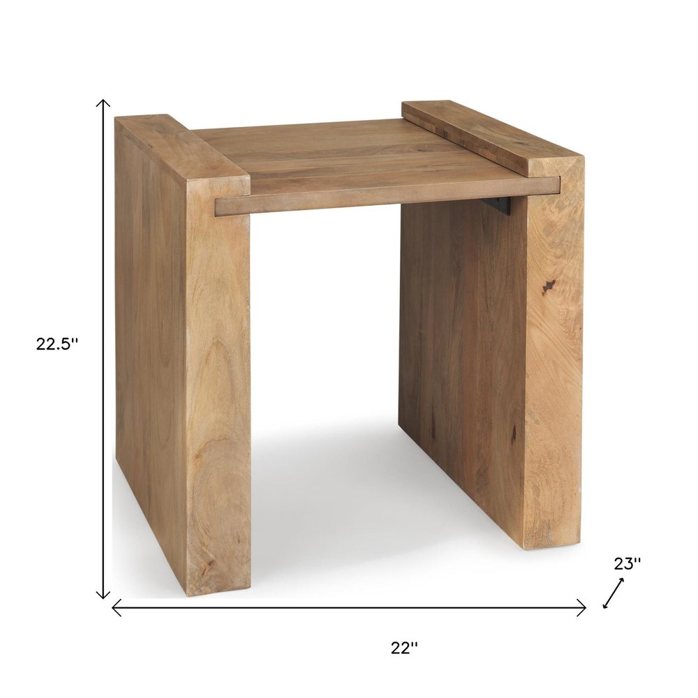 Natural Distressed Solid Wood Sled End Table - 23-inch
