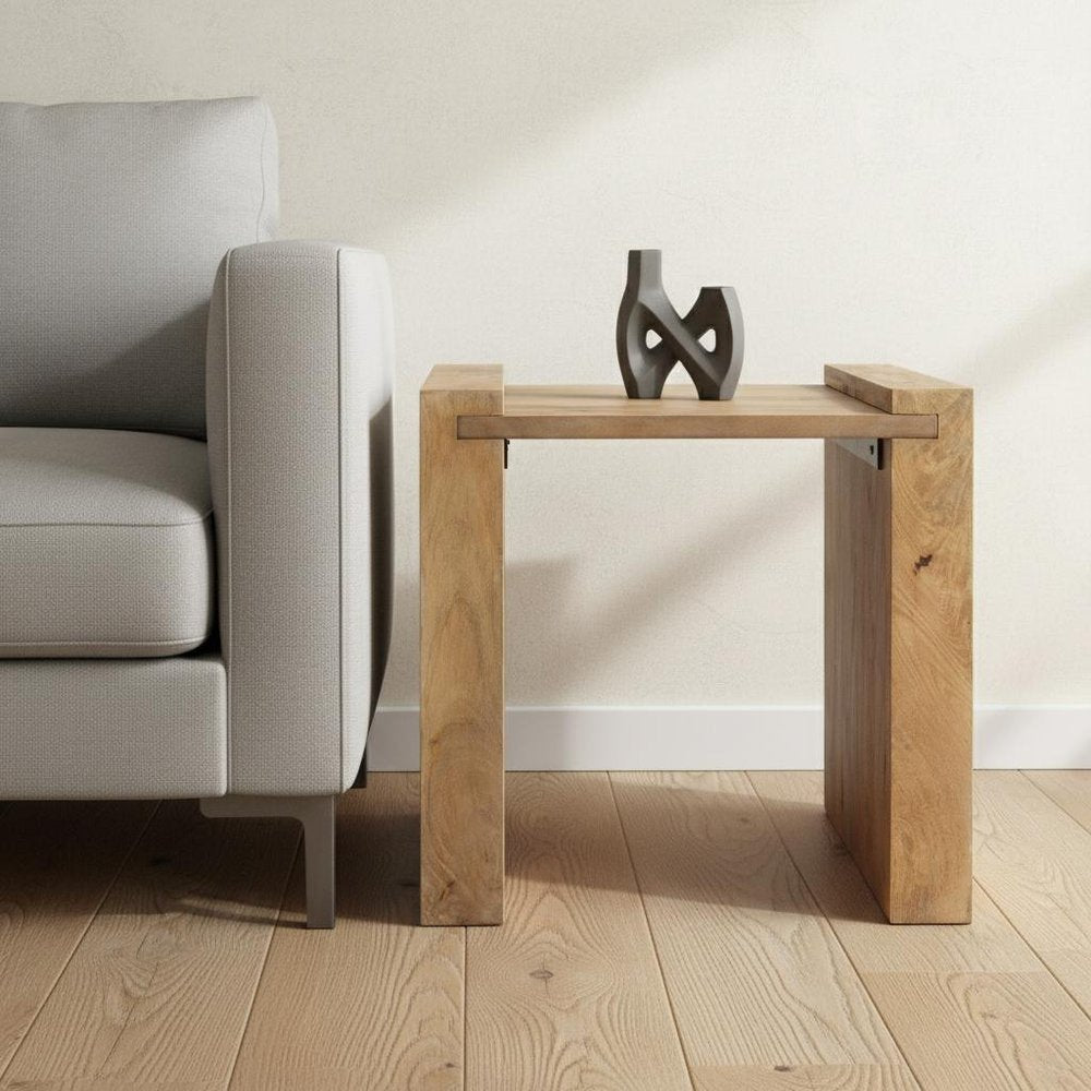 Natural Distressed Solid Wood Sled End Table - 23-inch