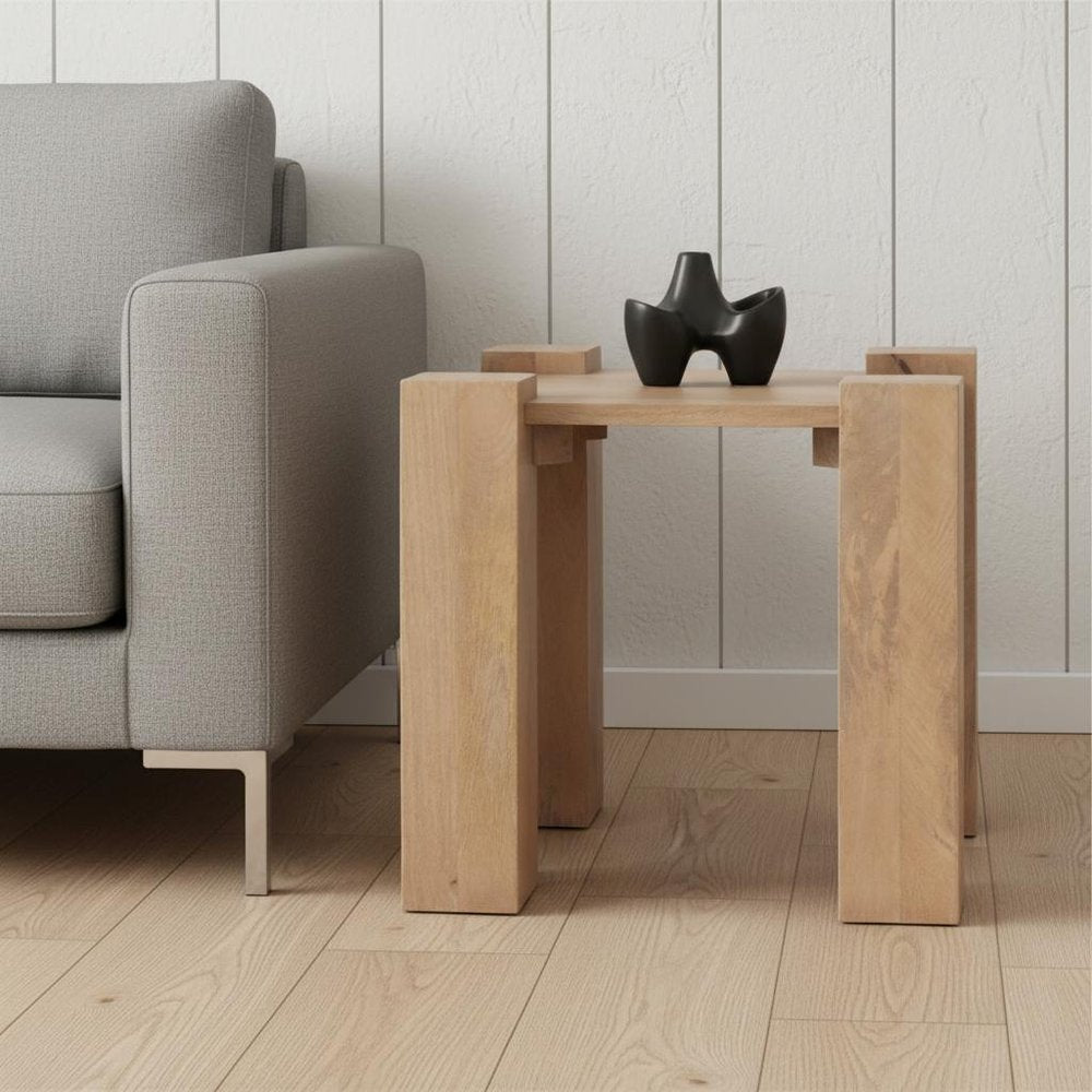 Natural Distressed Solid Wood Square End Table - 22-inch