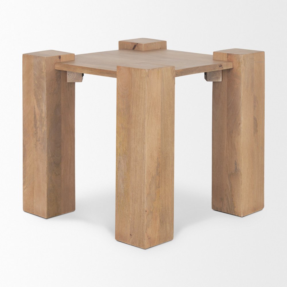 Natural Distressed Solid Wood Square End Table - 22-inch