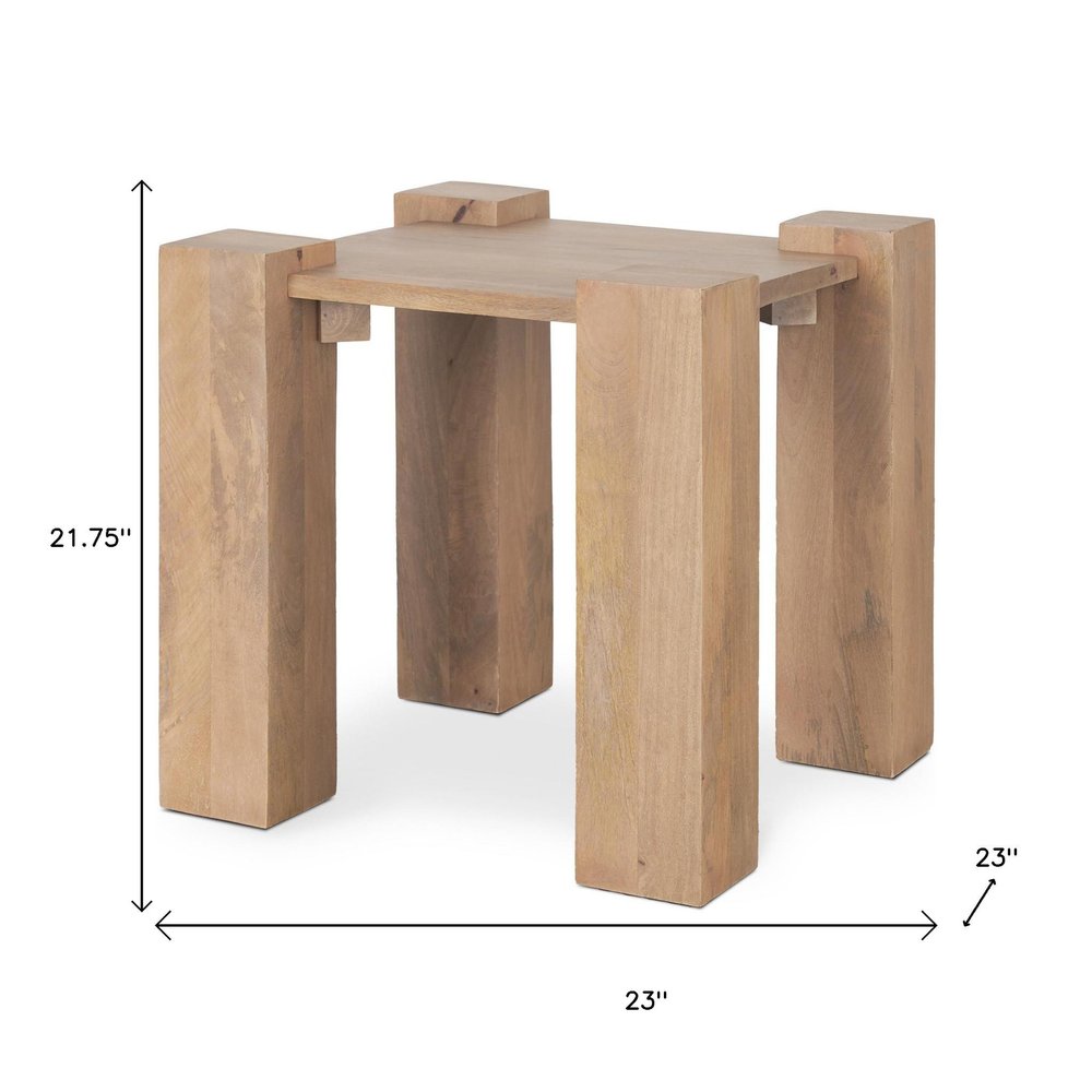 Natural Distressed Solid Wood Square End Table - 22-inch
