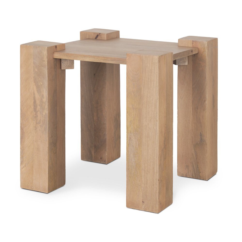 Natural Distressed Solid Wood Square End Table - 22-inch