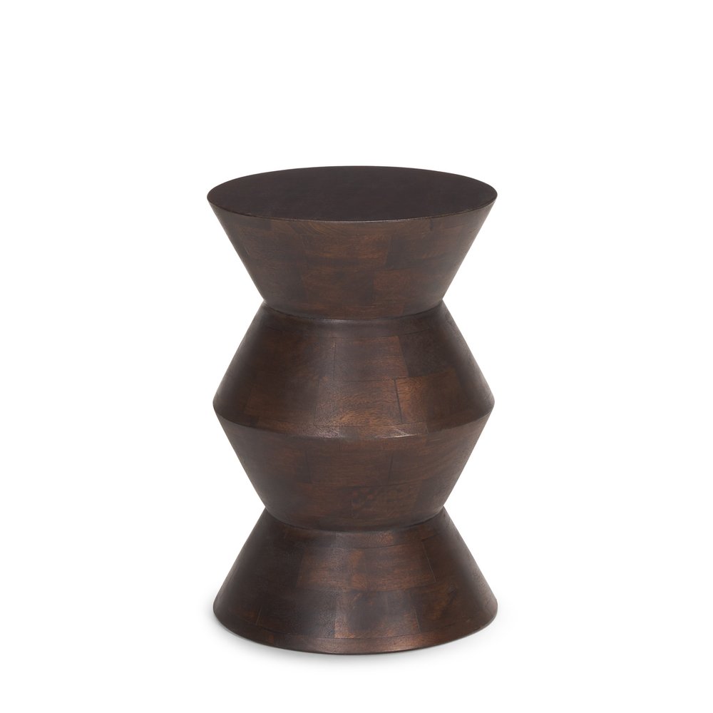 Dark Brown Solid Wood Round Block End Table - 18-inch