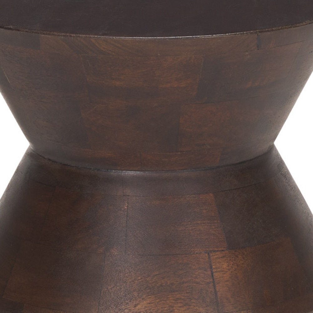 Dark Brown Solid Wood Round Block End Table - 18-inch