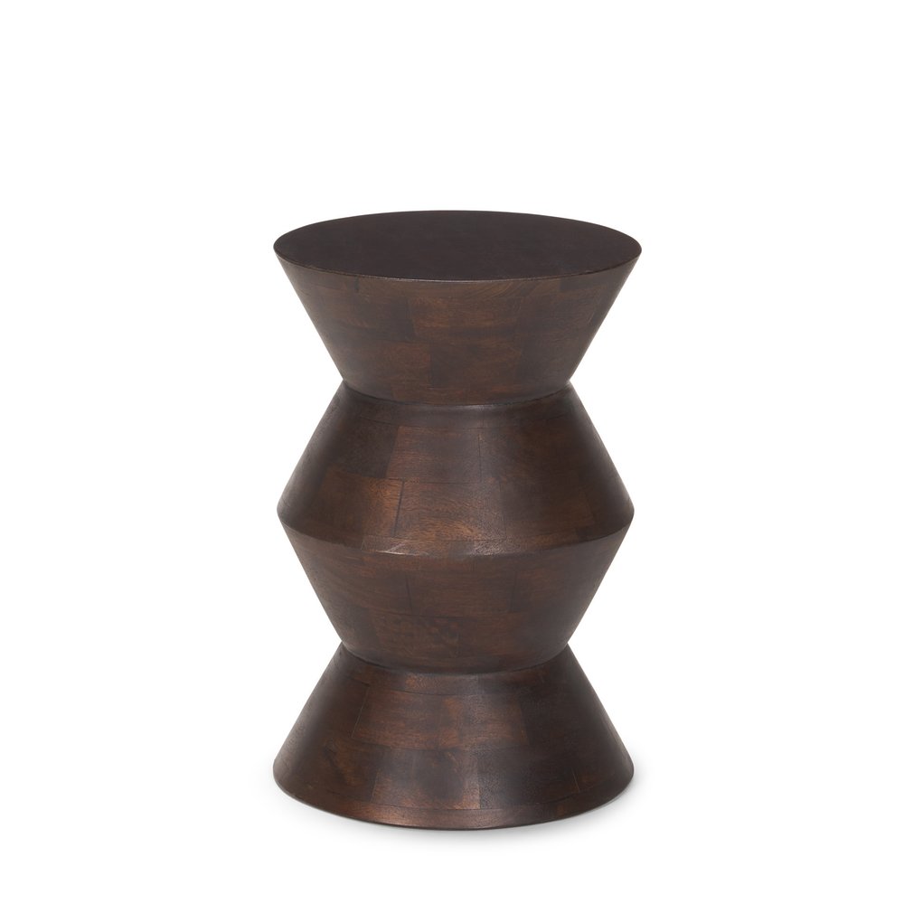Dark Brown Solid Wood Round Block End Table - 18-inch