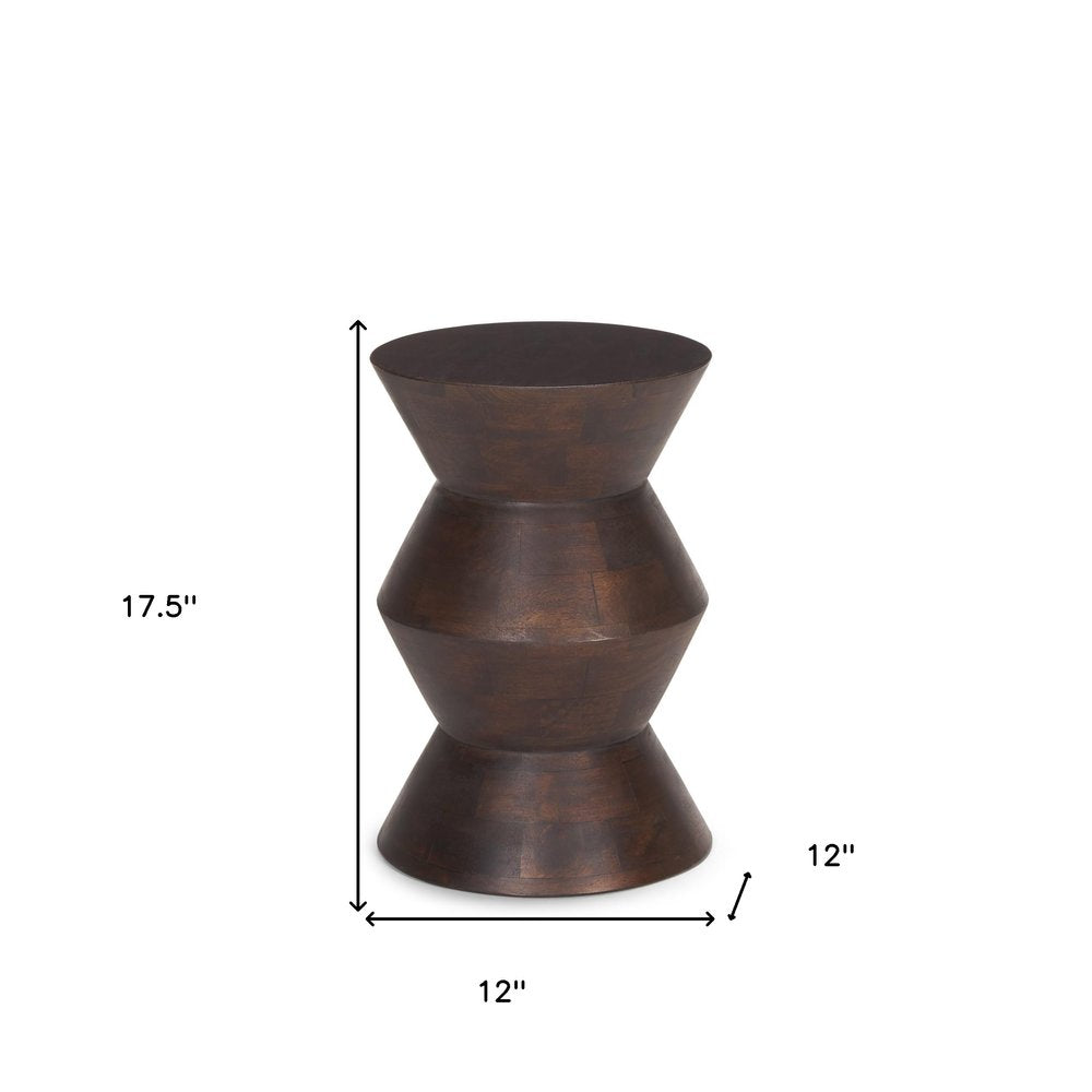 Dark Brown Solid Wood Round Block End Table - 18-inch