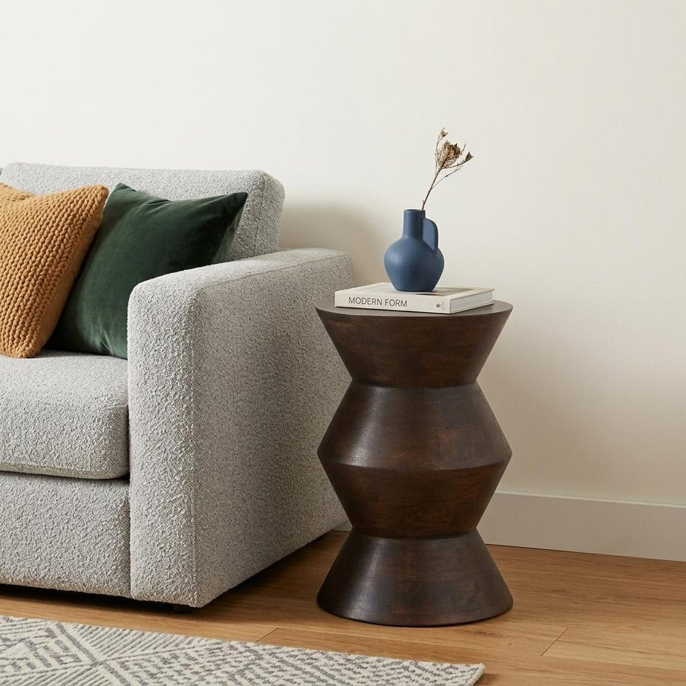 Dark Brown Solid Wood Round Block End Table - 18-inch