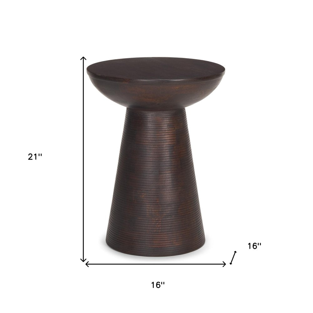 Redwood Solid Wood Round Pedestal End Table - 21-inch