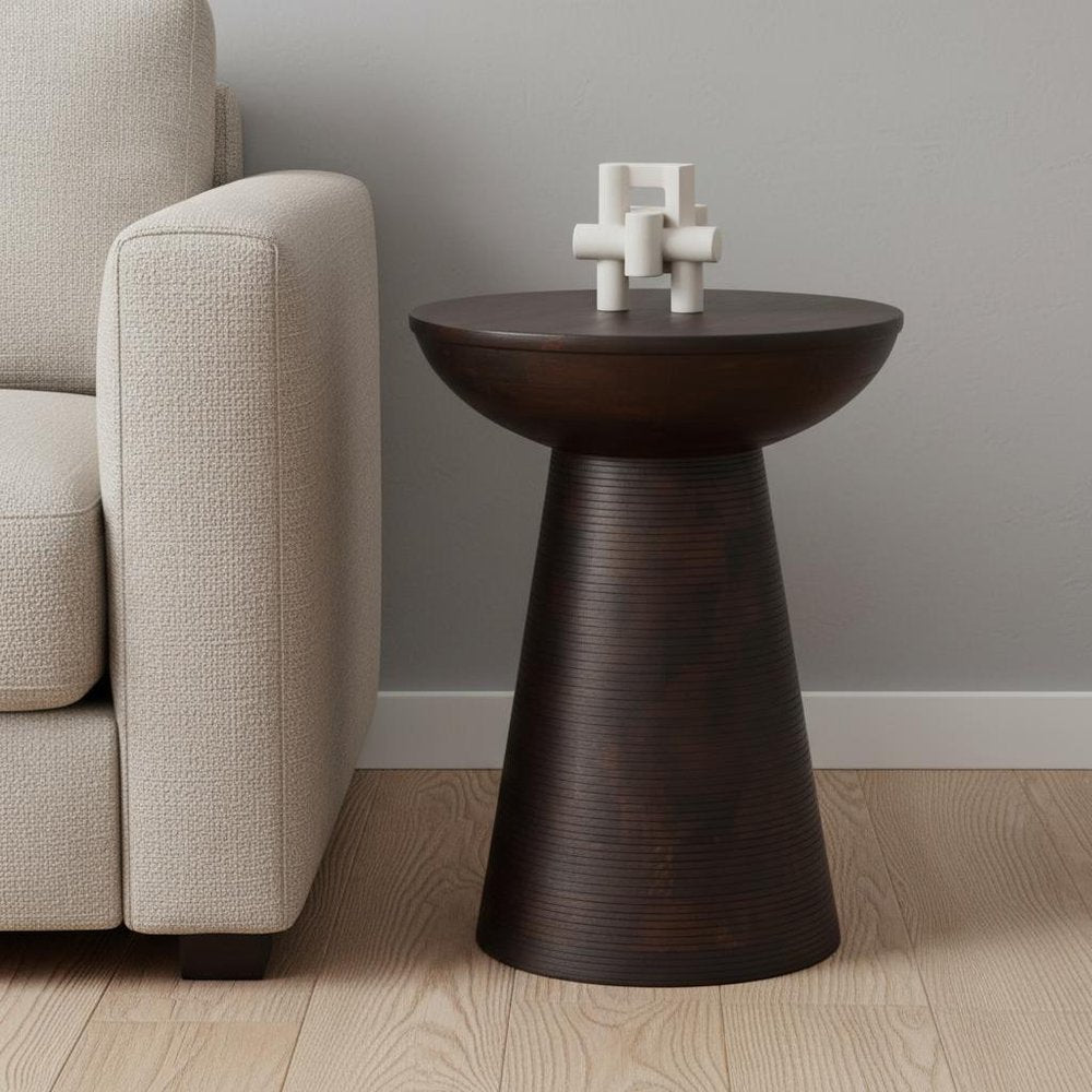 Redwood Solid Wood Round Pedestal End Table - 21-inch