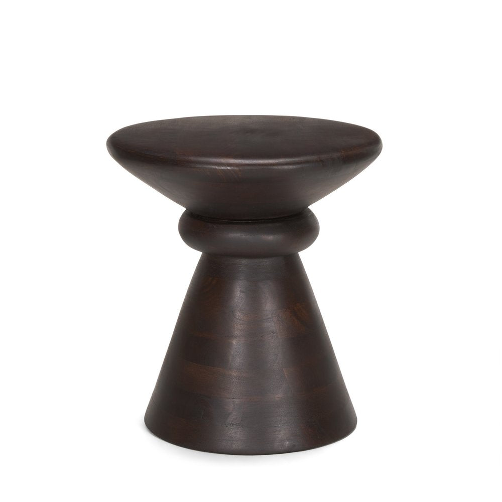 Dark Brown Solid Wood Round Pedestal End Table - 18-inch