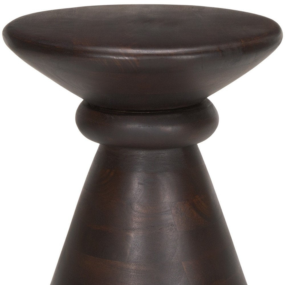 Dark Brown Solid Wood Round Pedestal End Table - 18-inch