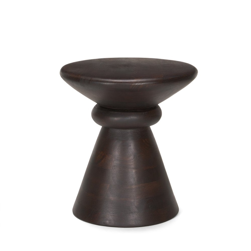 Dark Brown Solid Wood Round Pedestal End Table - 18-inch