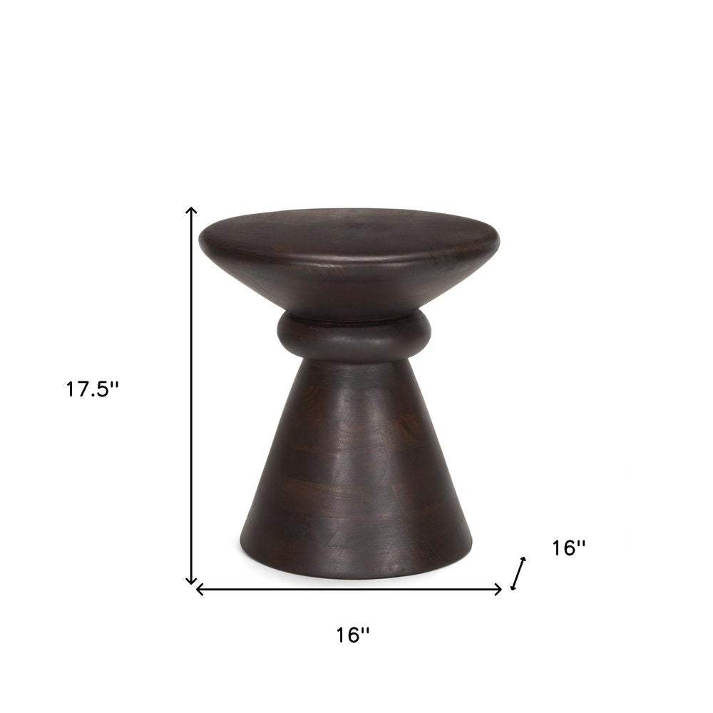 Dark Brown Solid Wood Round Pedestal End Table - 18-inch