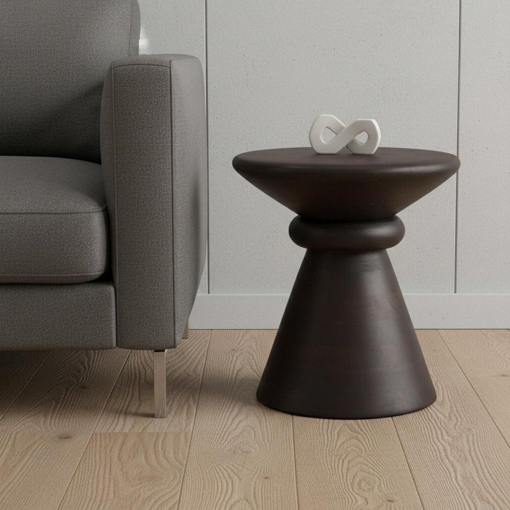 Dark Brown Solid Wood Round Pedestal End Table - 18-inch