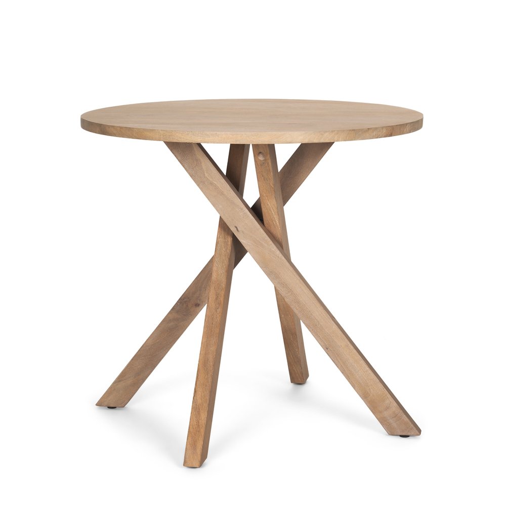 Natural Distressed Solid Wood Round Cross Legs End Table - 30-inch