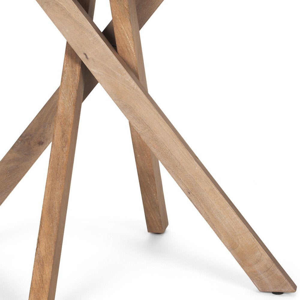 Natural Distressed Solid Wood Round Cross Legs End Table - 30-inch