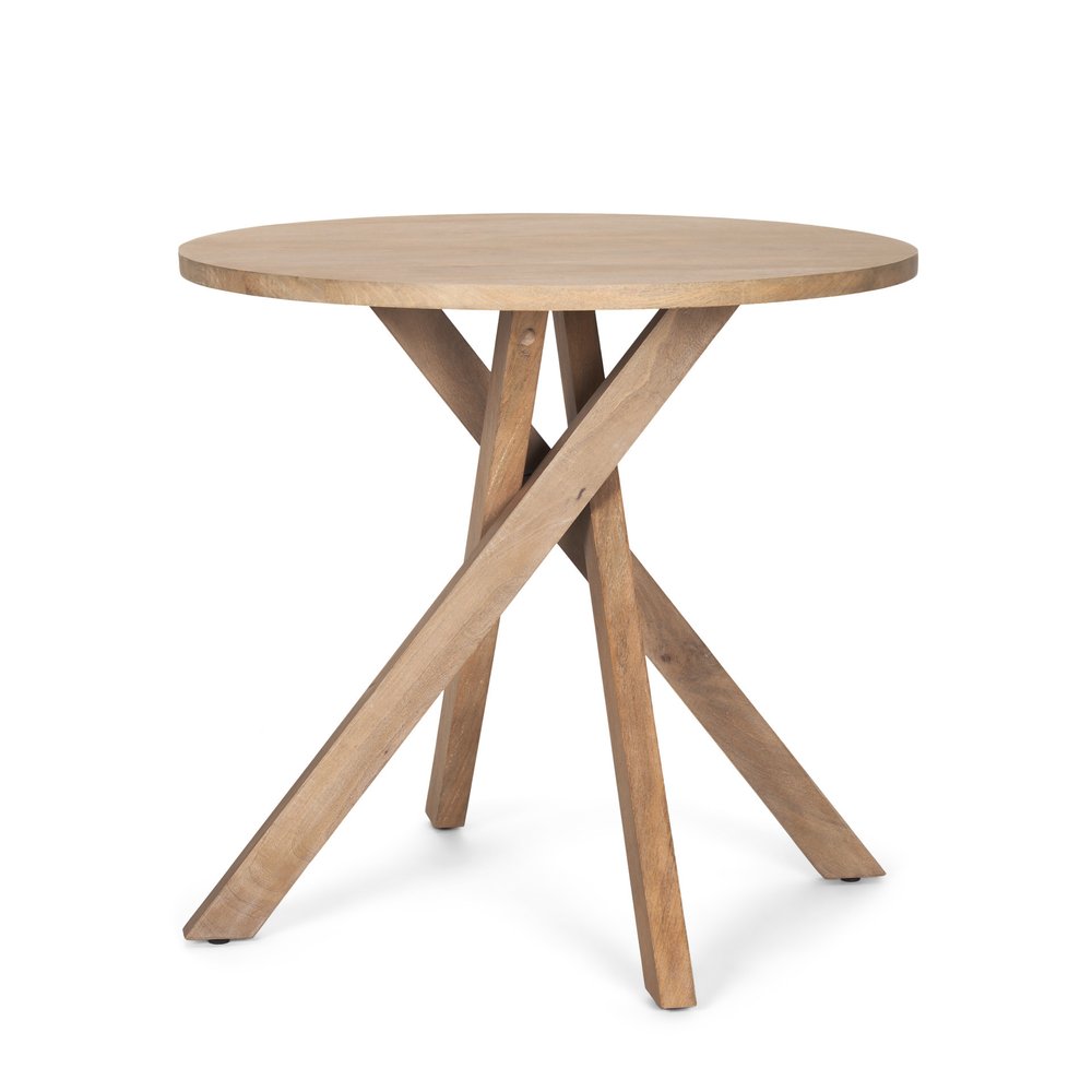 Natural Distressed Solid Wood Round Cross Legs End Table - 30-inch