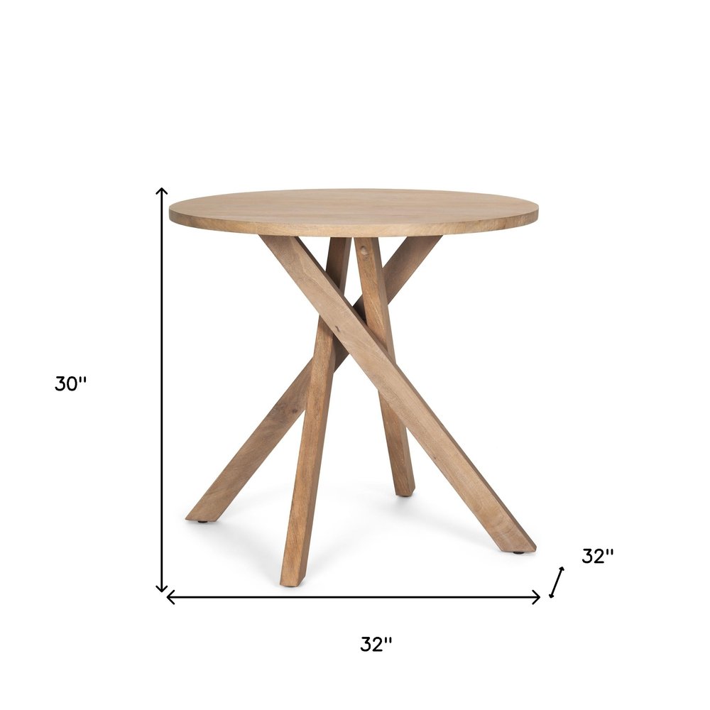 Natural Distressed Solid Wood Round Cross Legs End Table - 30-inch