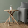 Natural Distressed Solid Wood Round Cross Legs End Table - 30-inch
