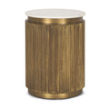 White and Gold Stone and Brass Round Block End Table - 22-inch