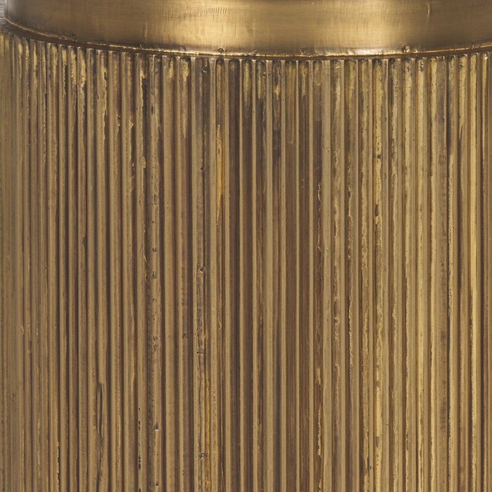 White and Gold Stone and Brass Round Block End Table - 22-inch