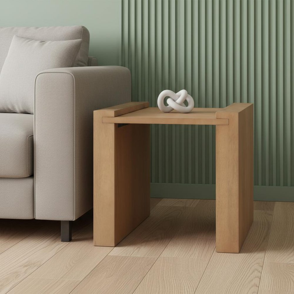 Natural Solid Wood Square Sled End Table - 22-inch