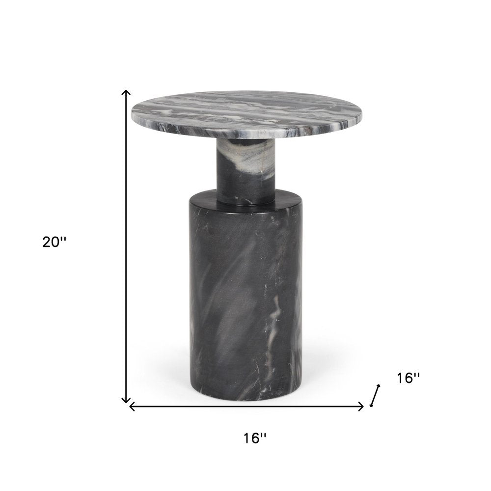 Gray Stone and Wood Tray Table - 16-inch