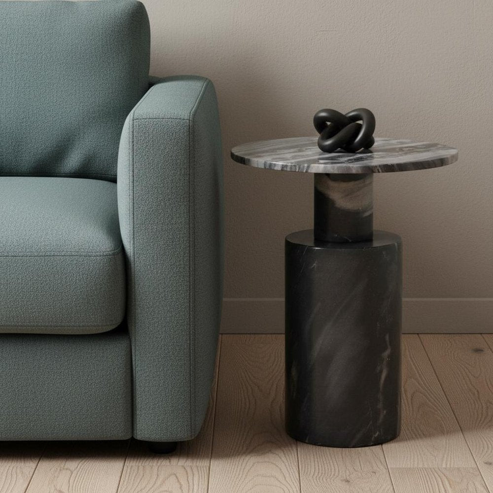 Gray Stone and Wood Tray Table - 16-inch