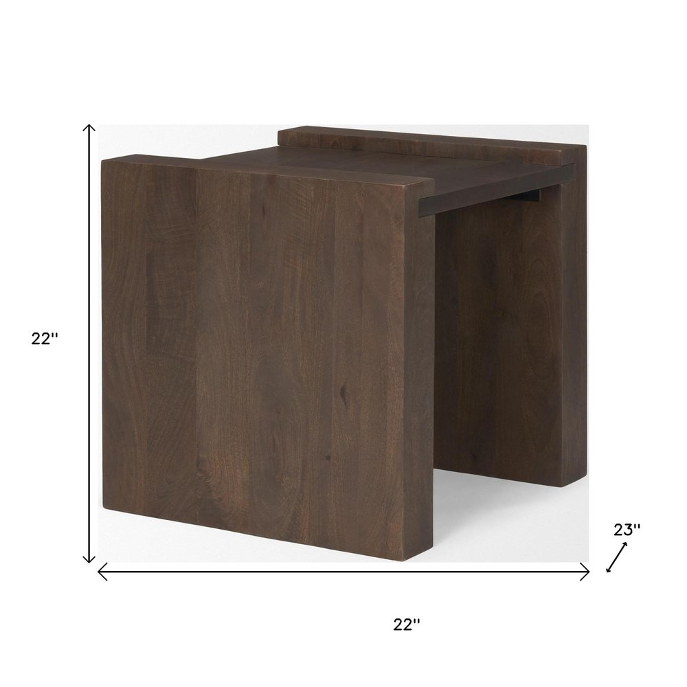 Dark Brown Solid Wood Square Sled End Table - 22-inch