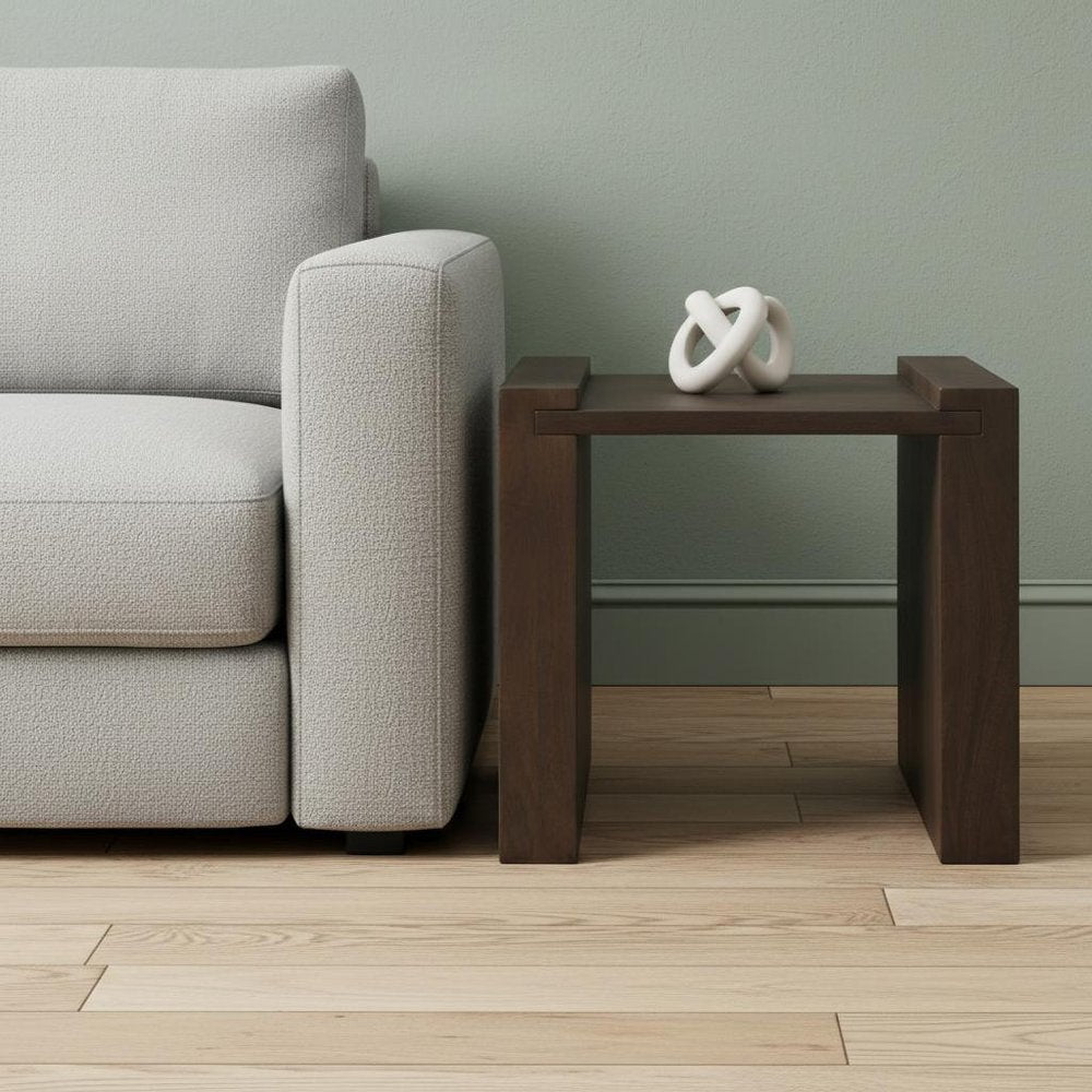 Dark Brown Solid Wood Square Sled End Table - 22-inch