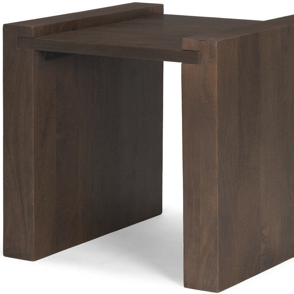 Dark Brown Solid Wood Square Sled End Table - 22-inch