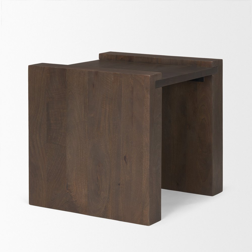 Dark Brown Solid Wood Square Sled End Table - 22-inch