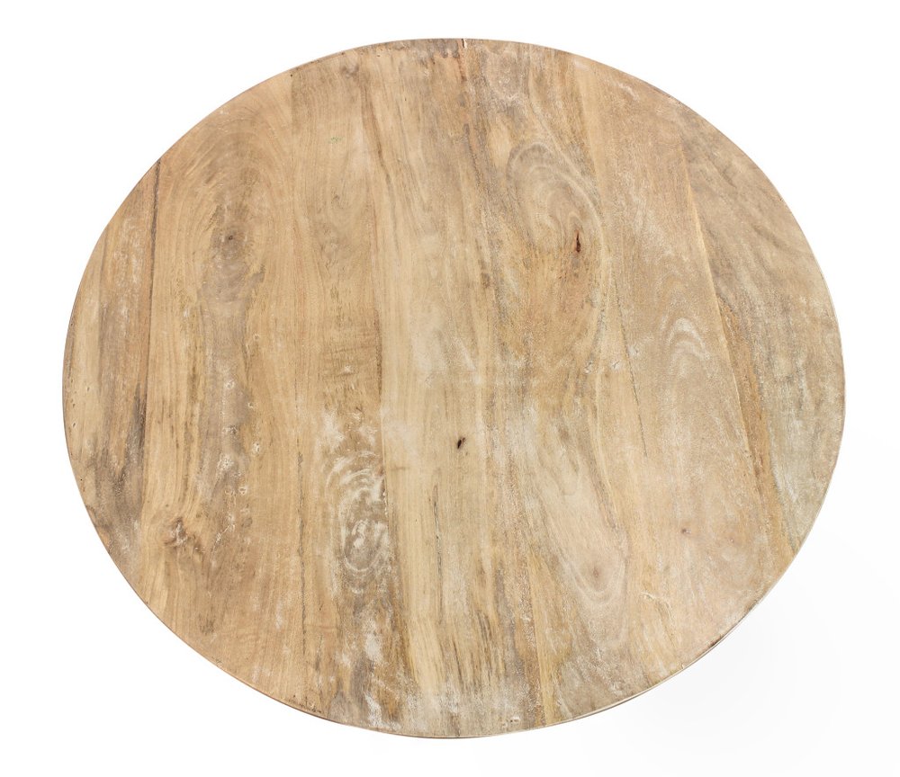 Natural Solid Wood Round Distressed Floor Shelf Coffee Table with Shelf