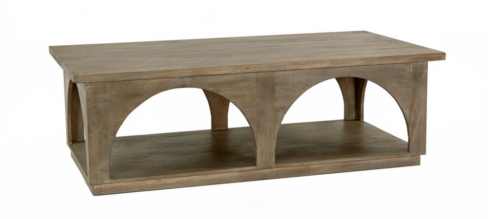 Brown Solid Wood Distressed Floor Shelf Coffee Table with Shelf