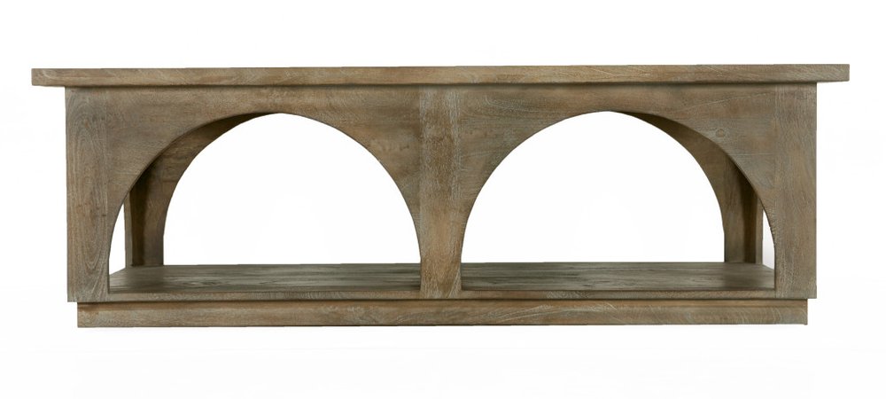 Brown Solid Wood Distressed Floor Shelf Coffee Table with Shelf