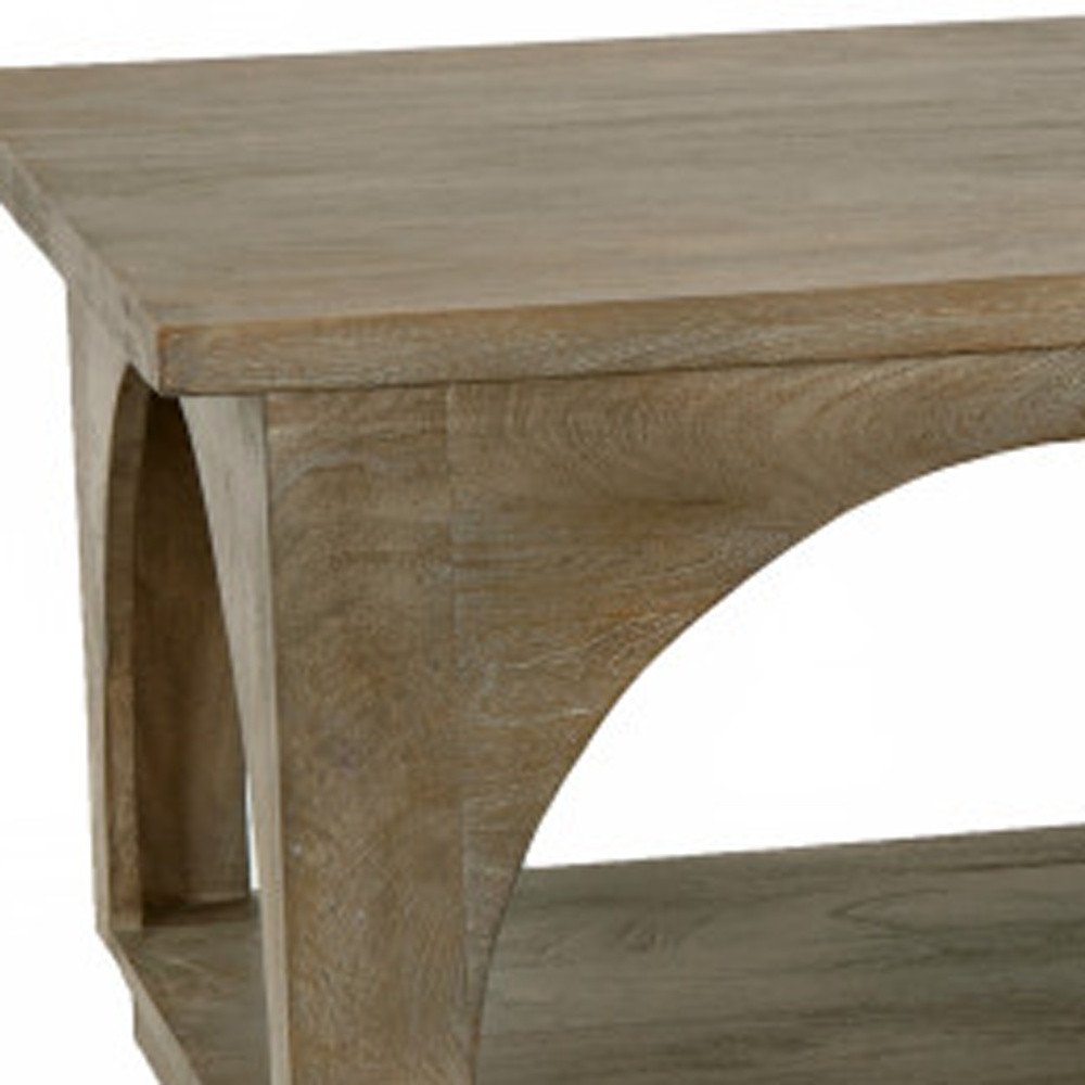 Brown Solid Wood Distressed Floor Shelf Coffee Table with Shelf