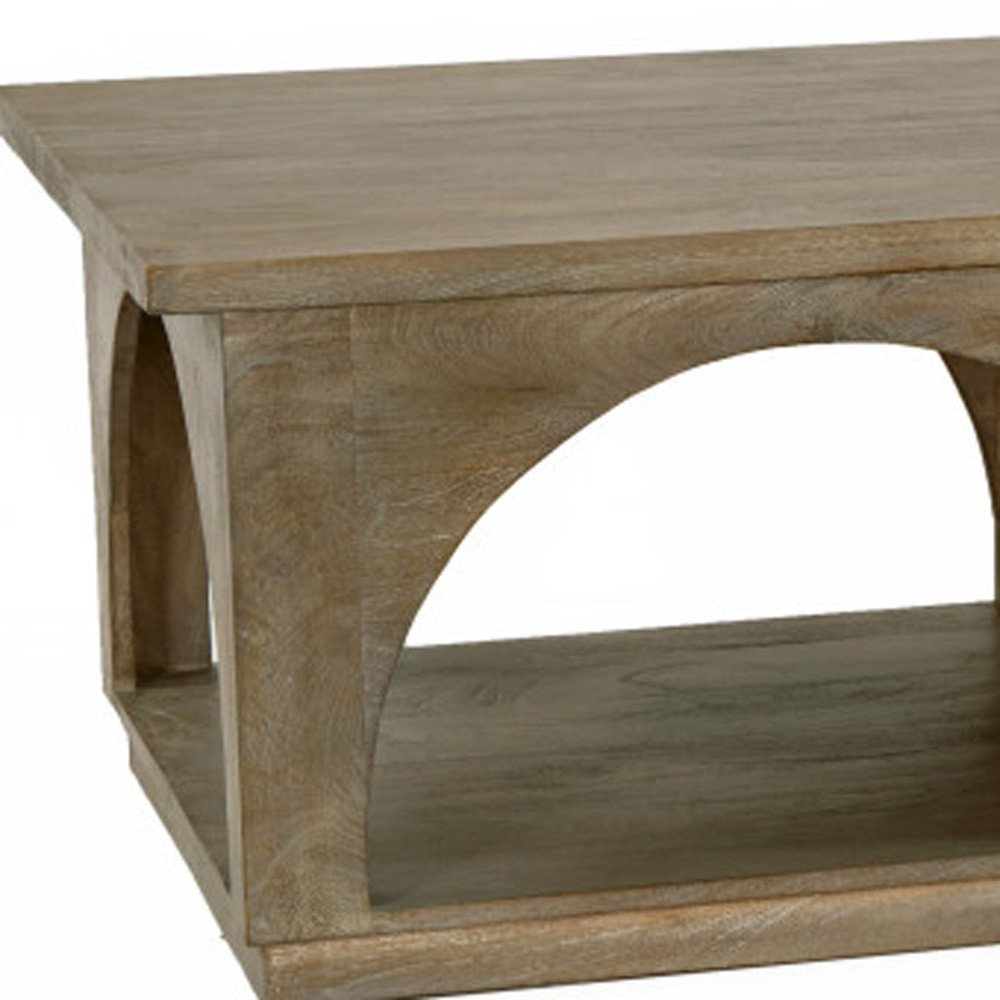 Brown Solid Wood Distressed Floor Shelf Coffee Table with Shelf