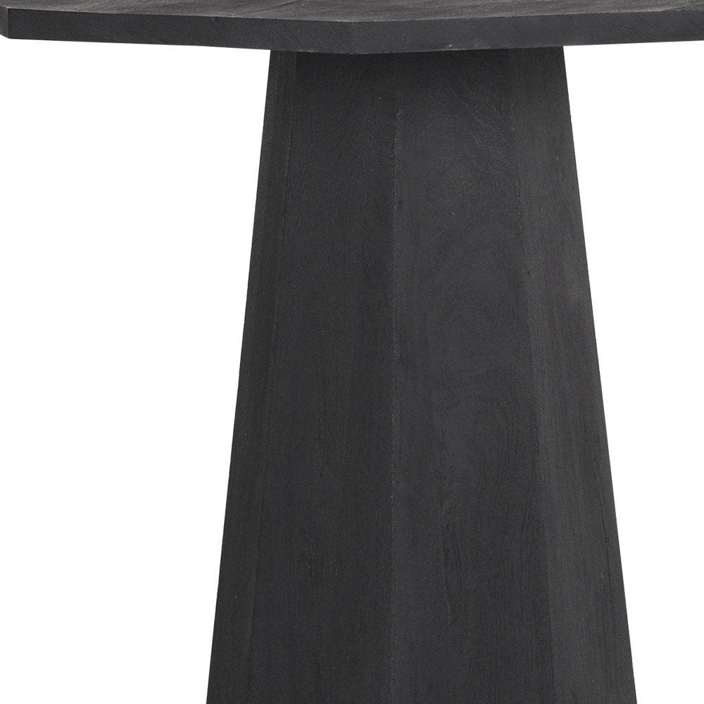 Black Solid Wood Hexagonal Pedestal End Table - 30-inch