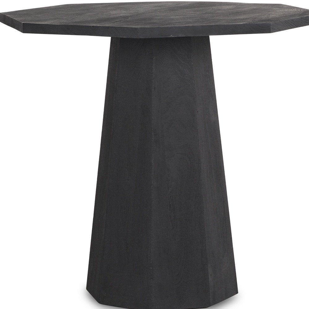 Black Solid Wood Hexagonal Pedestal End Table - 30-inch
