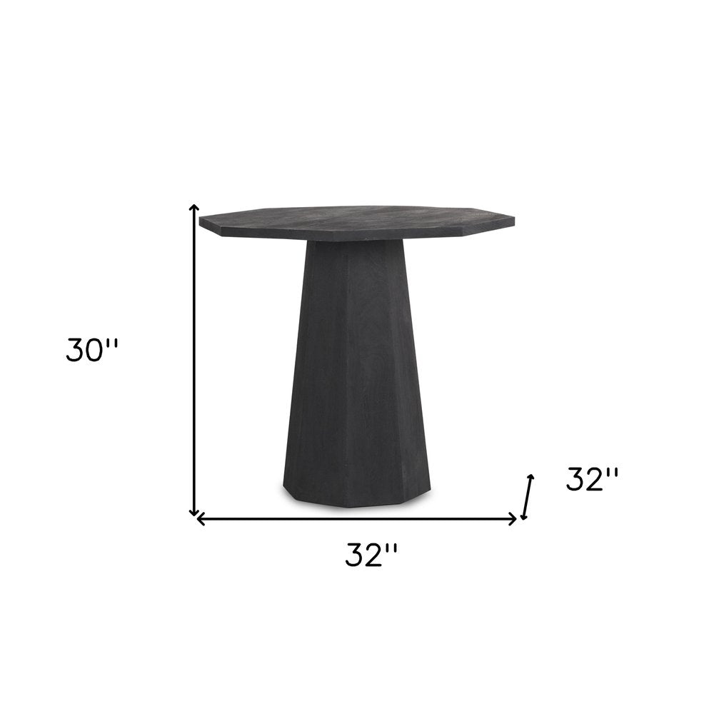 Black Solid Wood Hexagonal Pedestal End Table - 30-inch