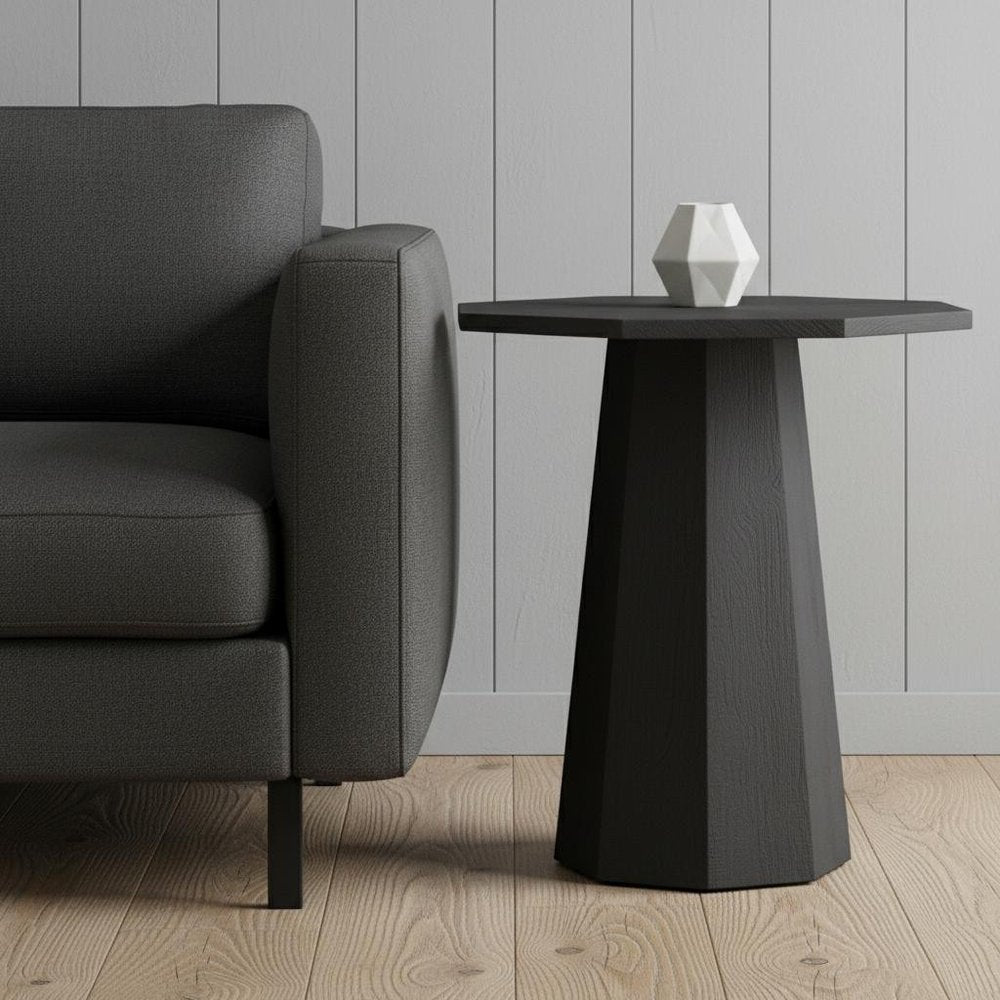 Black Solid Wood Hexagonal Pedestal End Table - 30-inch