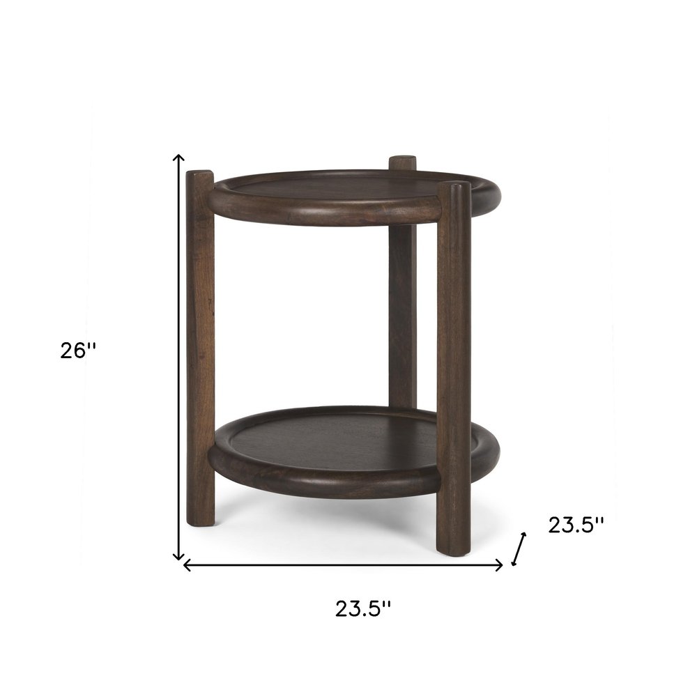 Dark Brown Solid Wood Tray Table - 24-inch