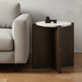 White and Brown Stone and Wood Tray Table - 22-inch