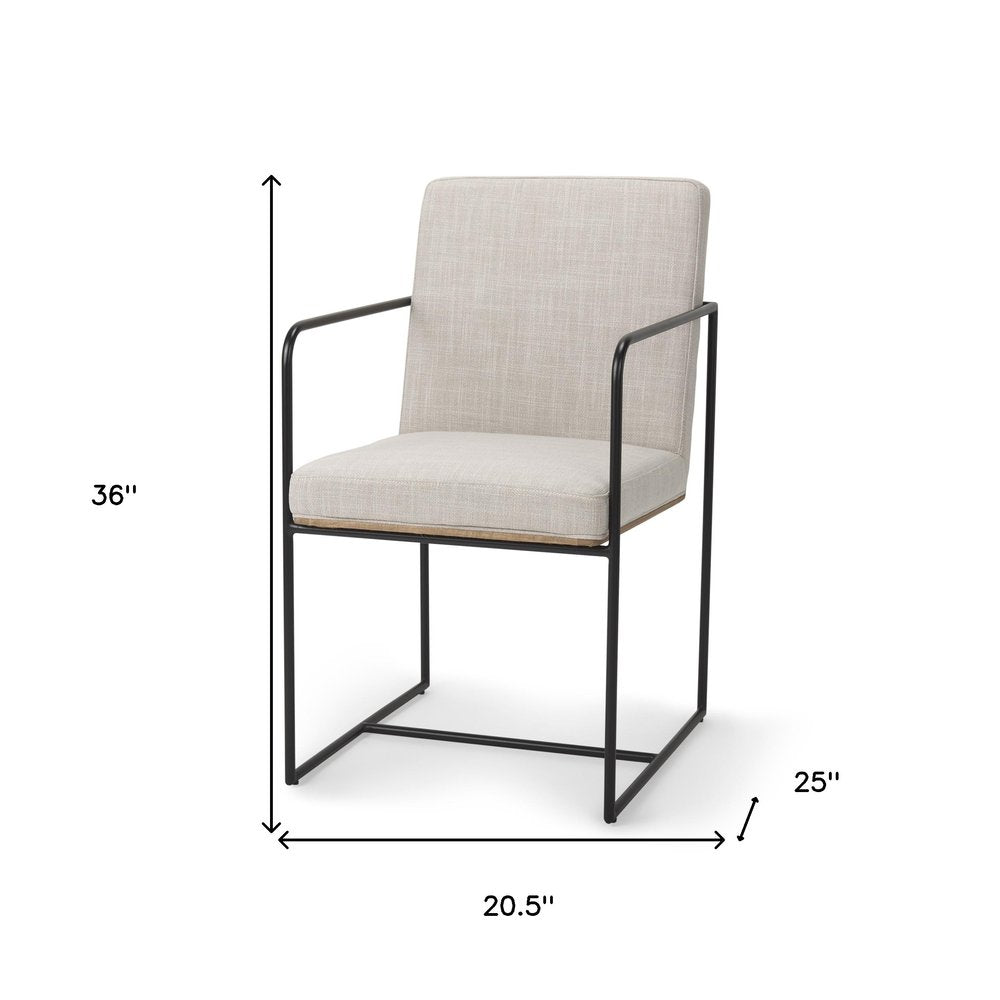 Beige and Black Upholstered Cushion and Metal Dining Arm Chair