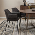 Set of Two Gray and Black Fabric Dining Arm Chairs