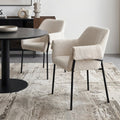 Set of Two Cream and Black Boucle Dining Arm Chairs